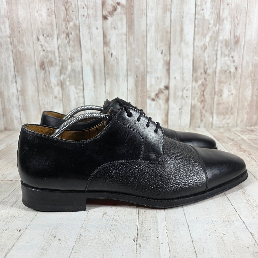 Magnanni Mens Black Leather Mixed Texture Cap Toe Derby Shoes 13316 Size 11 M